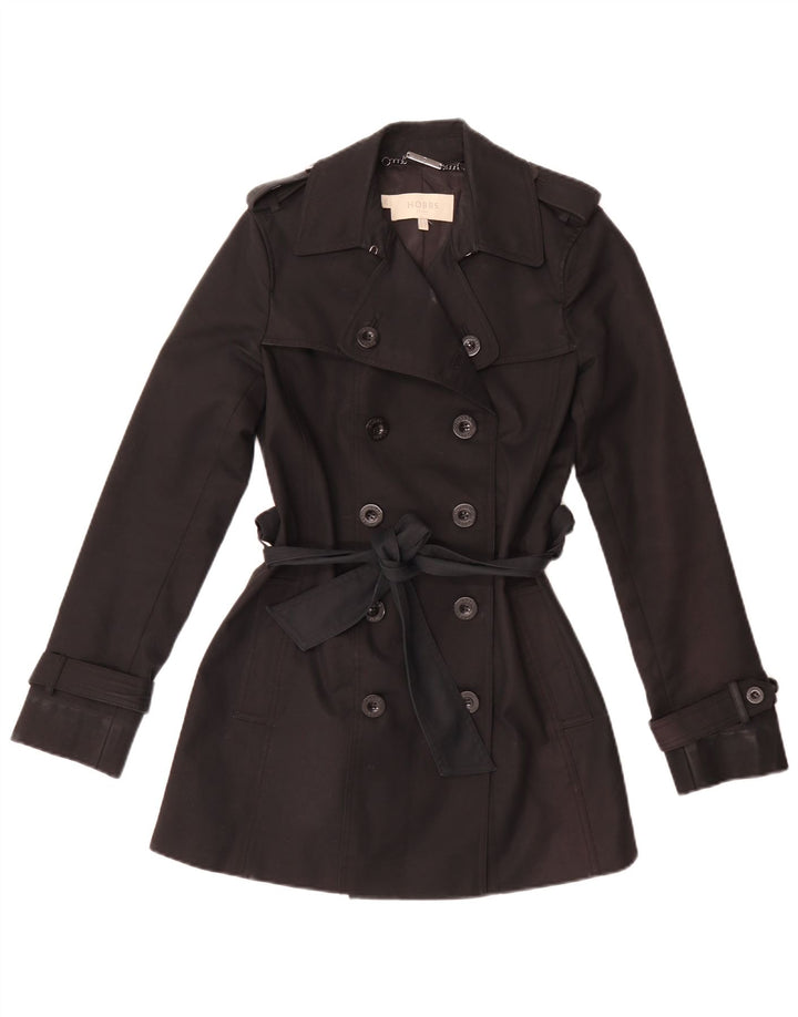Hobbs Trench Coat feminino UK 8 pequeno algodão preto