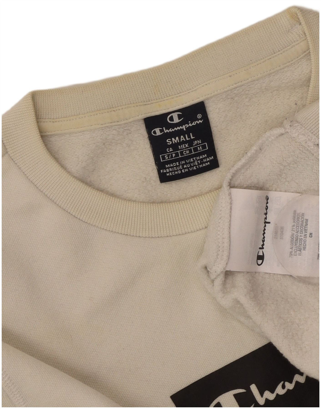 CHAMPION Suéter gráfico masculino pequeno algodão branco