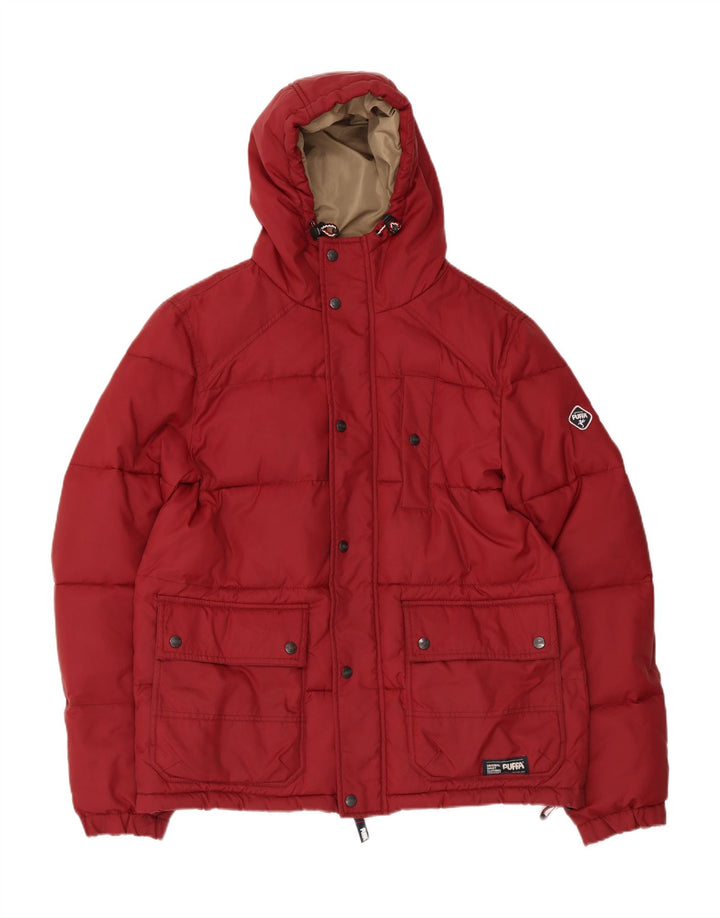 Jaqueta masculina acolchoada com capuz PUFFA UK 40 grande nylon vermelho