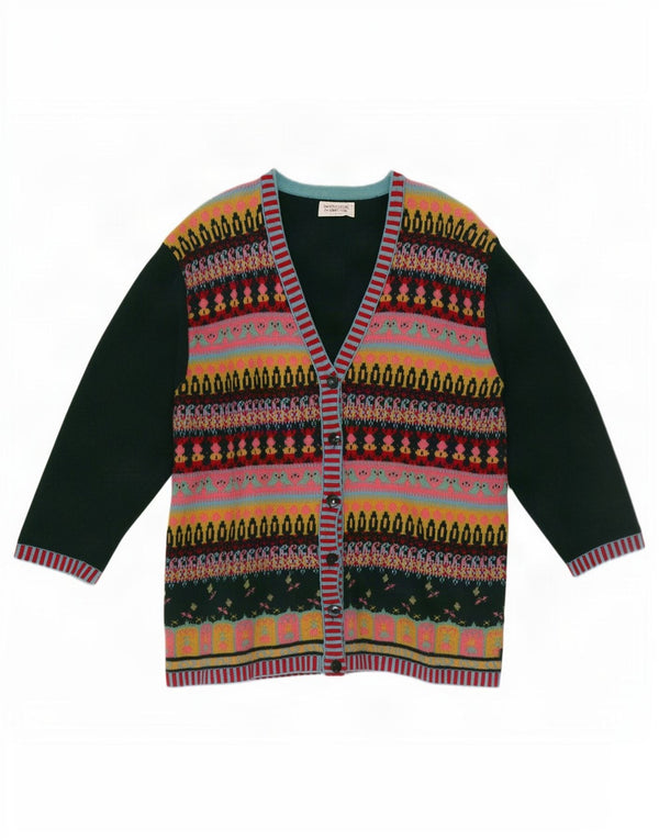 Suéter cardigã feminino Benetton UK 16 grande lã geométrica verde