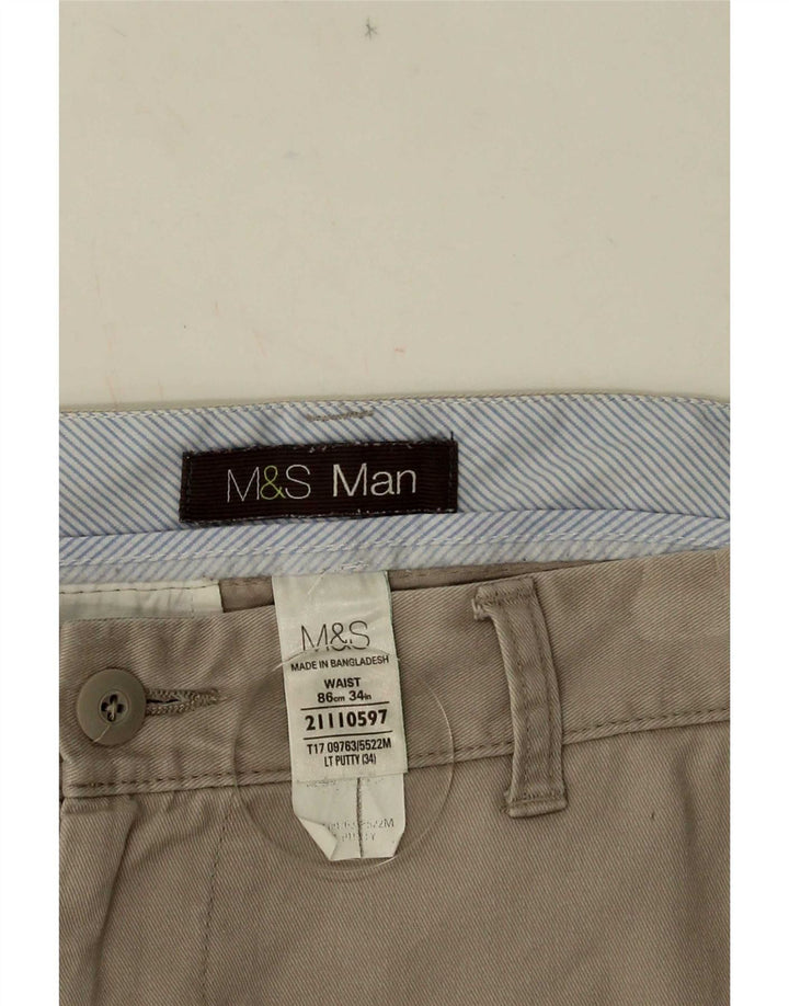 Shorts chino masculino Marks & Spencer W34 grande algodão bege