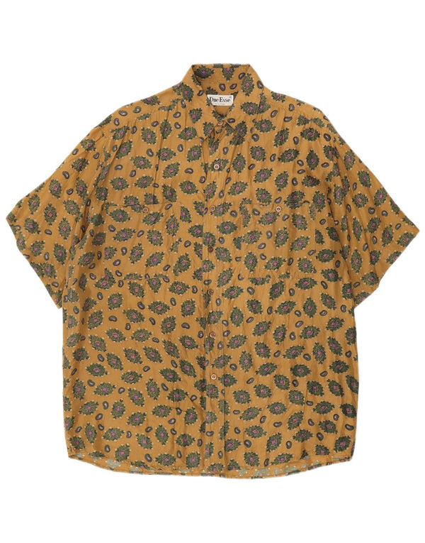 Camisa masculina vintage de manga curta seda geométrica bege médio