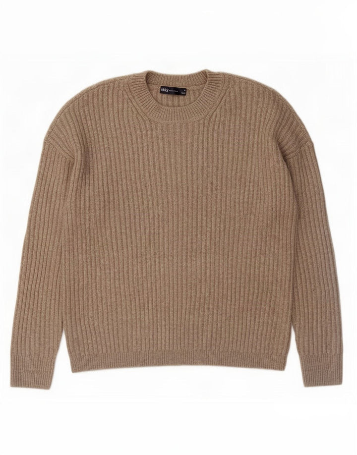 Suéter feminino Marks & Spencer com gola redonda Reino Unido 14 marrom médio