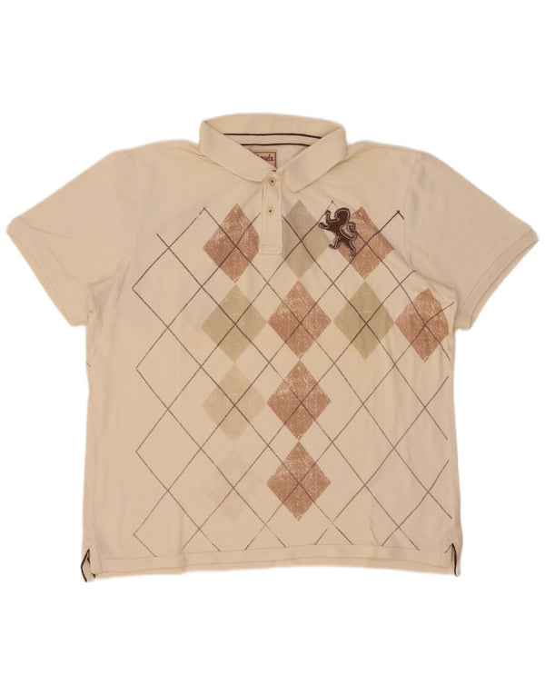 Camisa polo masculina Kenvelo 2XL bege Argyle/algodão diamante