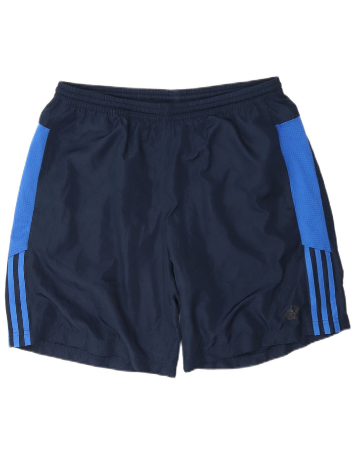 Shorts esportivos masculinos Adidas grande poliéster colorblock azul marinho