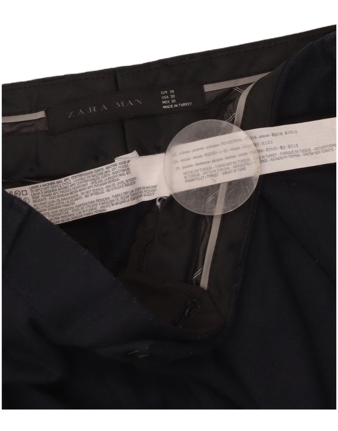 Zara Calças masculinas cortadas EU 38 Pequeno W30 L25 Azul marinho Poliéster