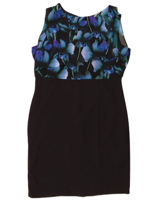 Vestido feminino Monsoon sem mangas com bainha UK 18 XL preto floral poliéster
