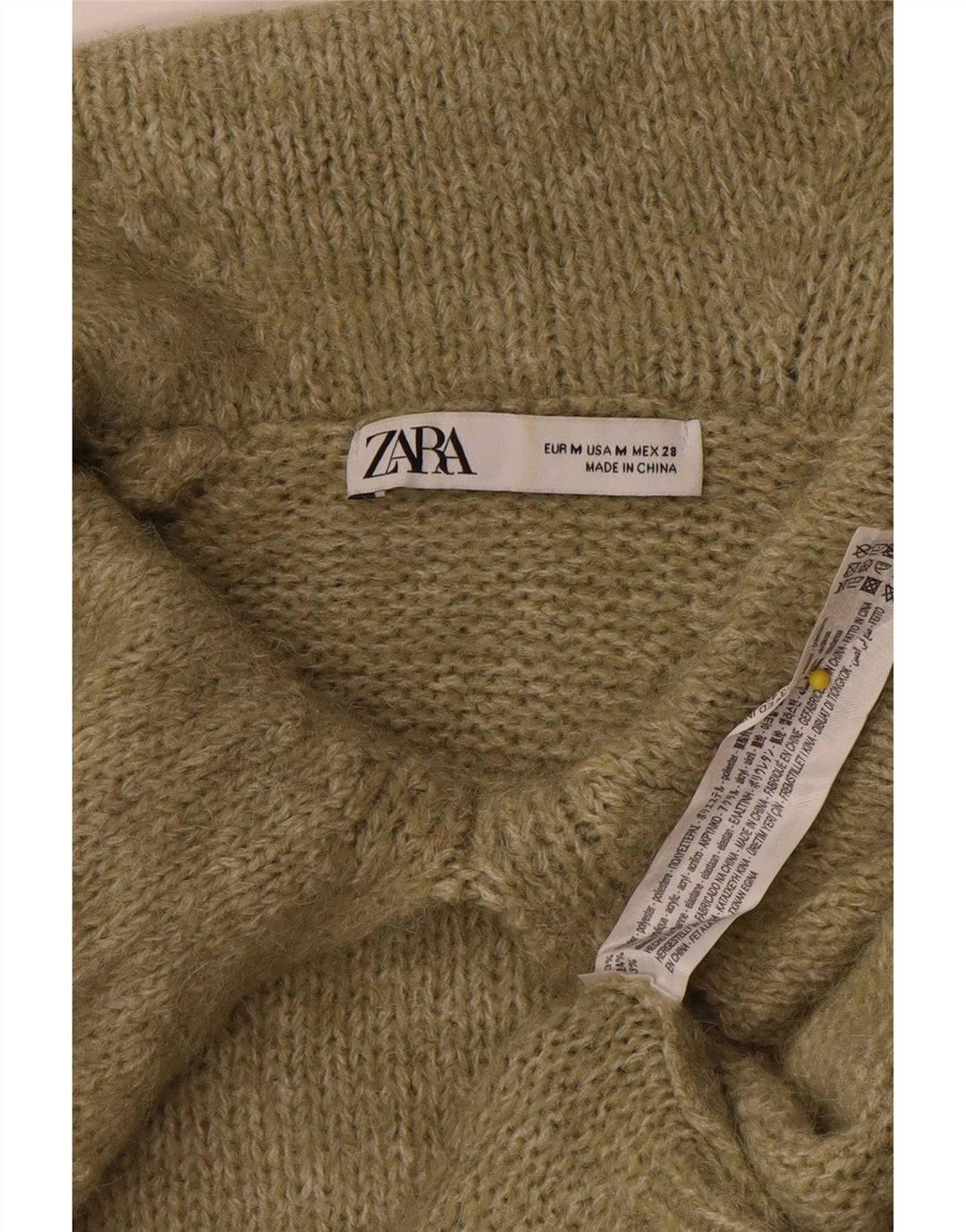 Suéter feminino Zara com gola polo superdimensionada Reino Unido 14 poliéster cáqui médio