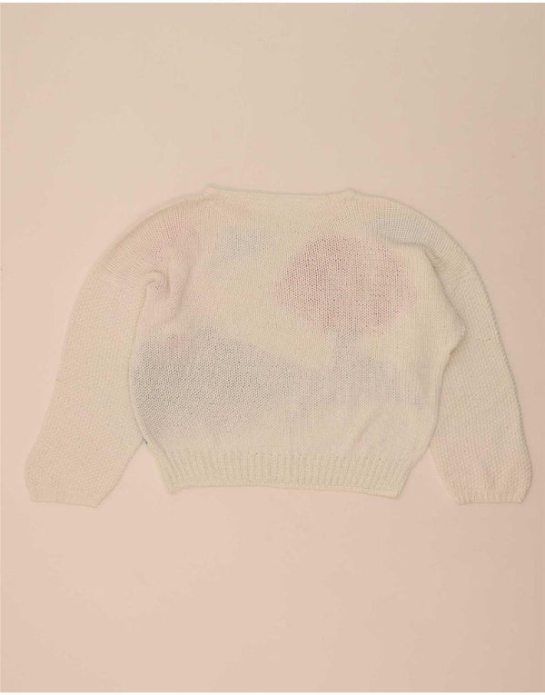 Suéter feminino vintage com corte gráfico e gola canoa Reino Unido 14 médio branco