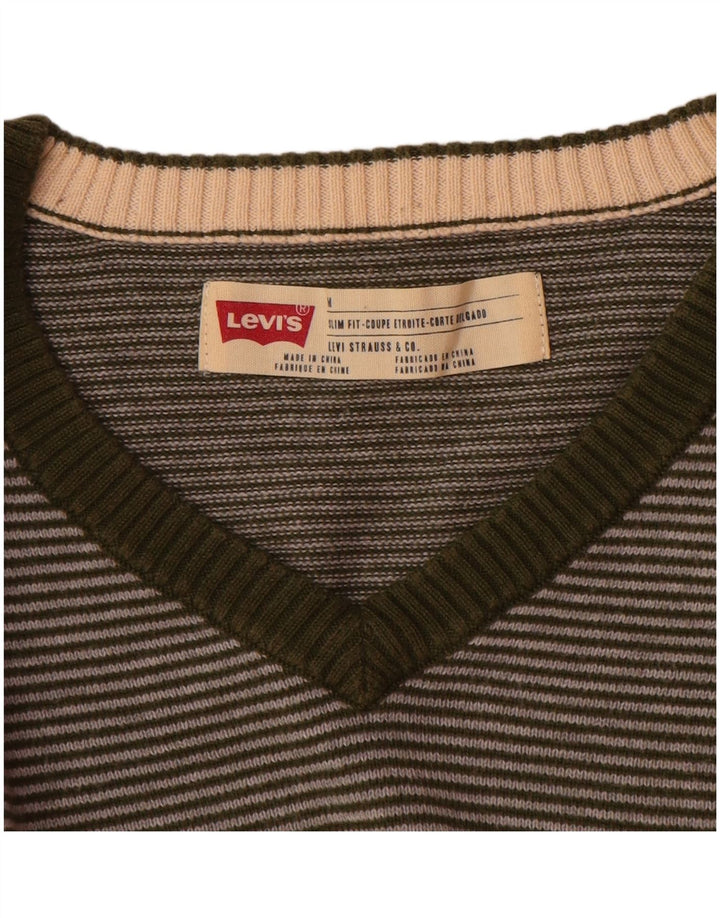 Suéter masculino Levi's Slim Fit com decote em V risca de giz verde médio