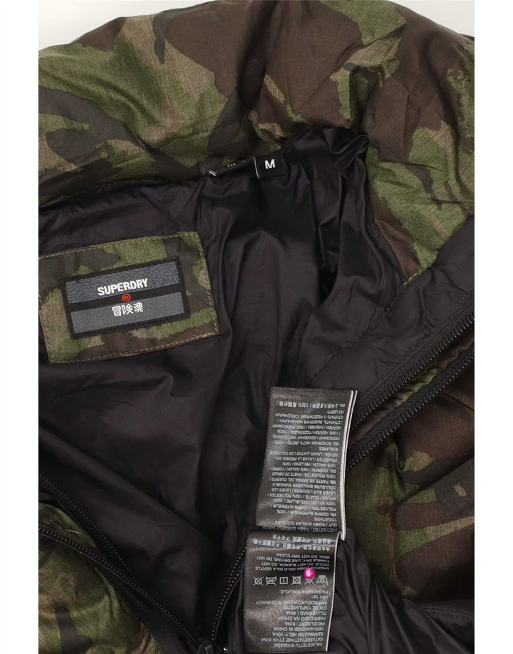 Jaqueta acolchoada com capuz masculina Superdry UK 38 poliéster camuflado verde médio