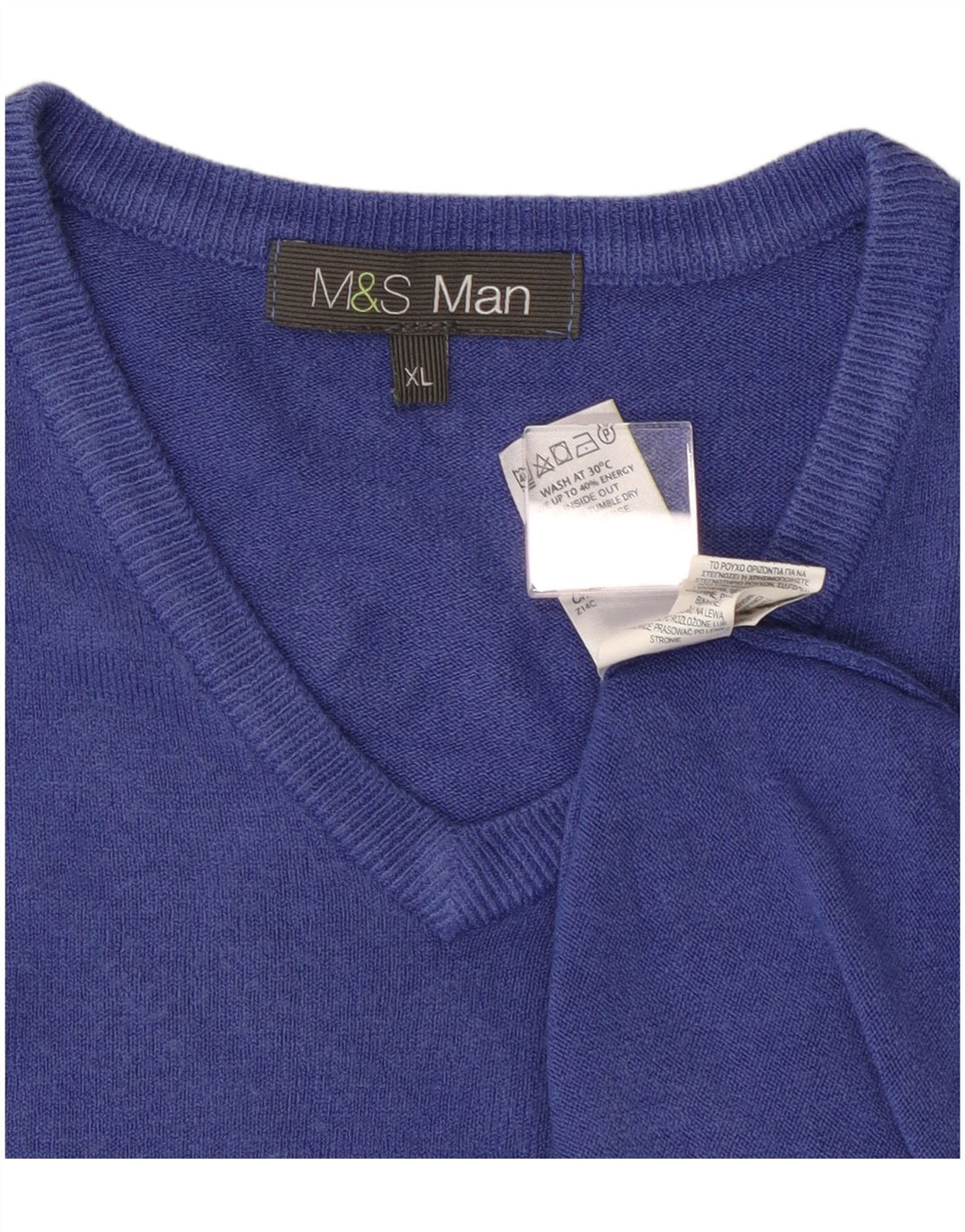 Suéter masculino Marks & Spencer com decote em V XL azul acrílico