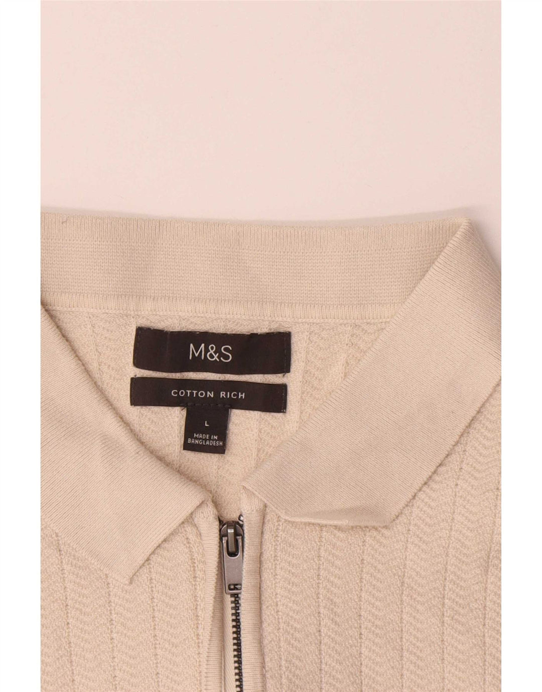 Camisa polo masculina Marks & Spencer grande algodão espinha de peixe bege