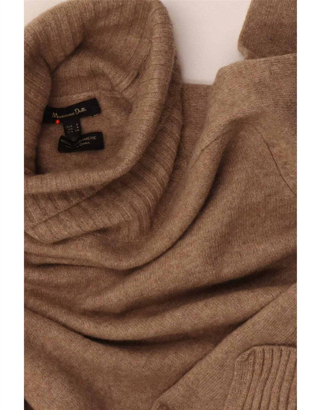 Suéter feminino Massimo Dutti com gola redonda Reino Unido 10 lã marrom pequena