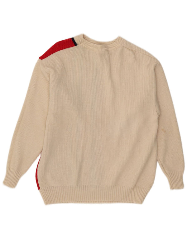 Suéter feminino vintage com gola canoa IT 52 2XL lã colorblock branca