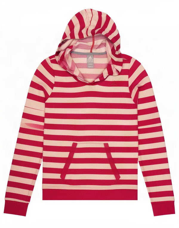 Adidas Womens Climalite Hoodie Jumper UK 14 Médio Rosa Listrado Algodão
