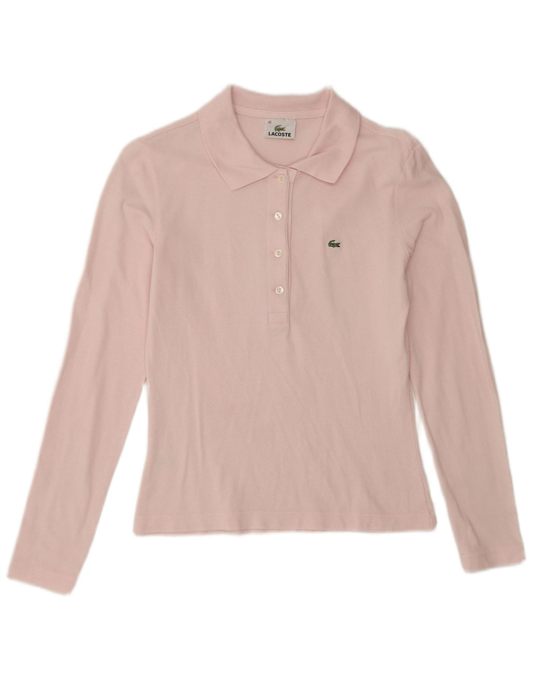 Camisa polo feminina de manga comprida Lacoste tamanho 40 algodão rosa médio