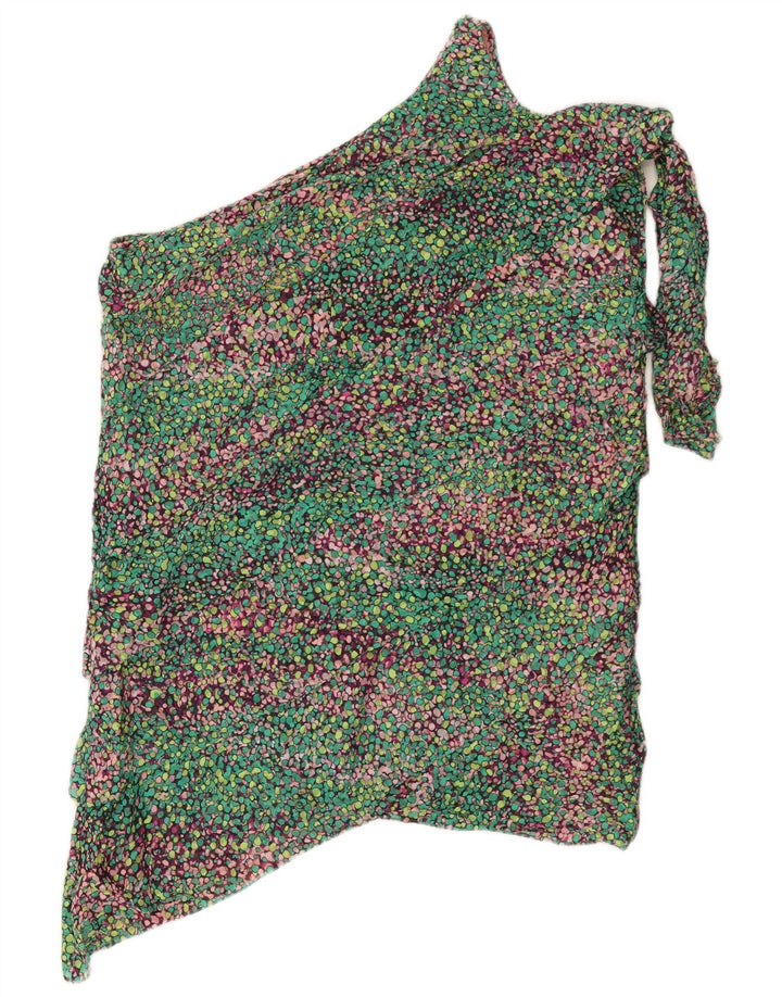 BCBGMAXAZRIA Vestido feminino de um ombro Reino Unido 14 seda multicolorida média