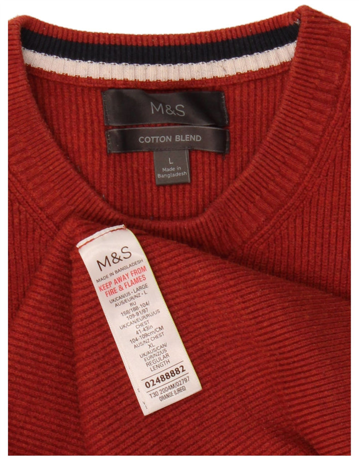 Suéter masculino Marks & Spencer com gola redonda, grande poliéster laranja