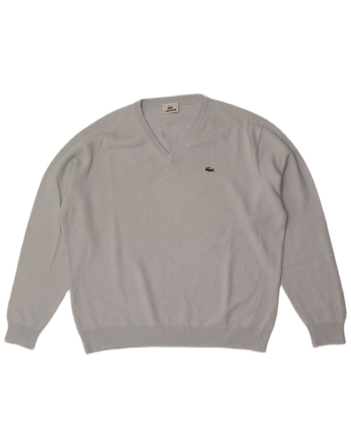 Suéter masculino Lacoste com decote em V tamanho 6 XL lã azul