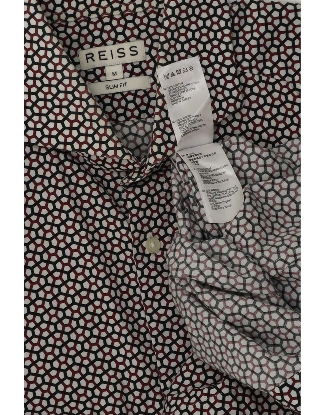 Camisa masculina Reiss Slim Fit média de algodão geométrico multicolorido