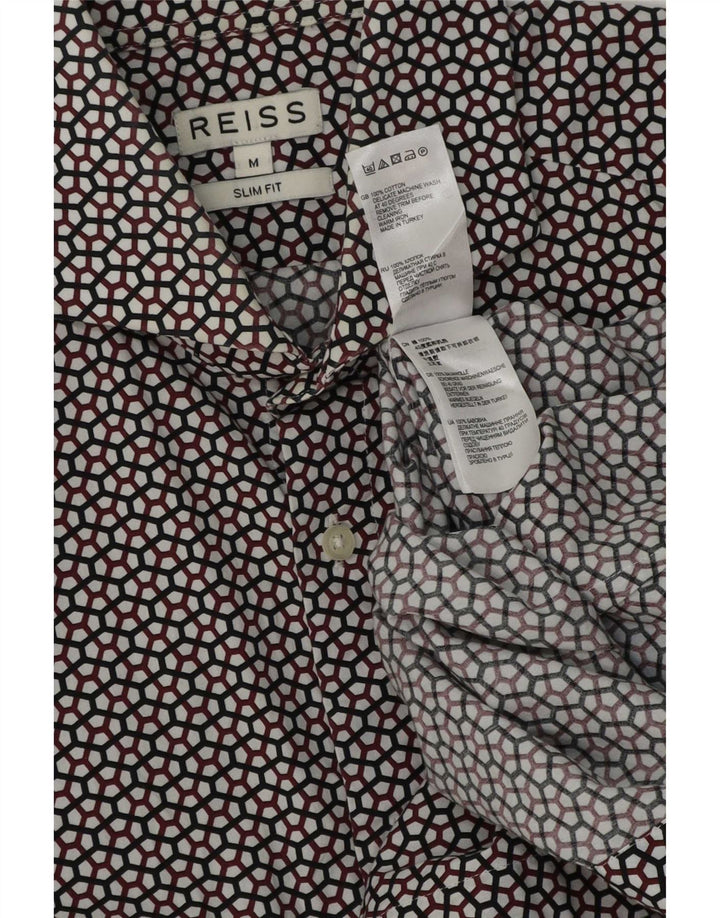 Camisa masculina Reiss Slim Fit média de algodão geométrico multicolorido