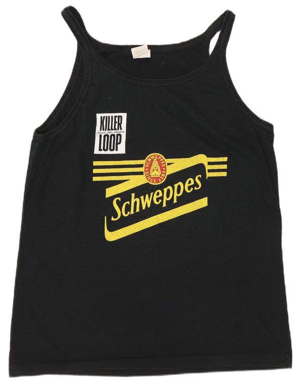 Top de colete gráfico feminino Benetton UK 18 XL algodão preto