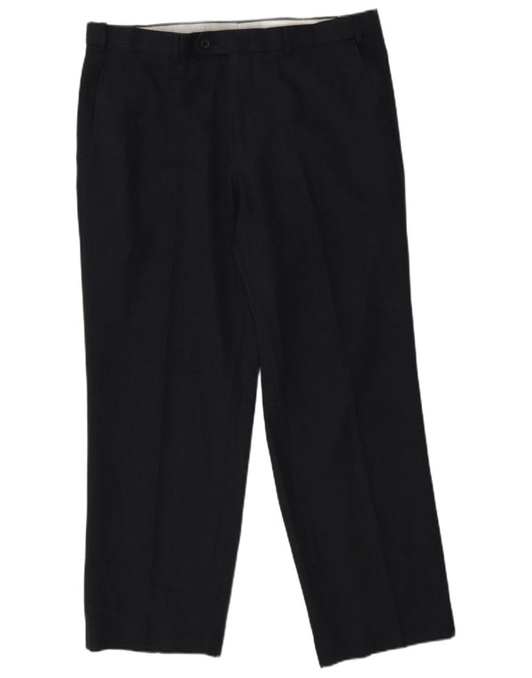 Calça masculina de terno reto Marks & Spencer W36 L29 algodão azul marinho