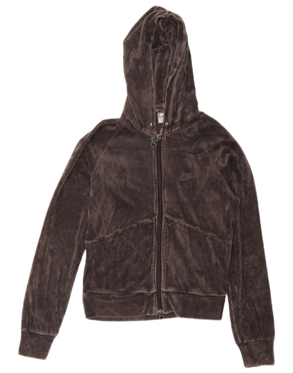 Suéter Nike feminino com capuz e veludo e zíper UK 10/12 algodão cinza médio