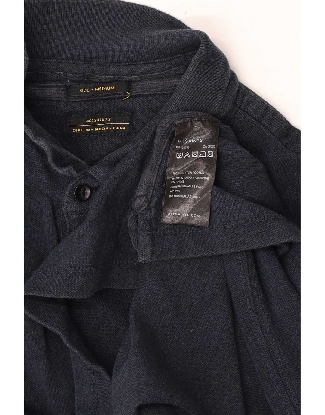 Camisa polo masculina de manga comprida All Saints de algodão azul marinho médio