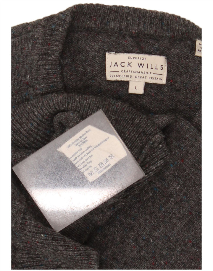 Suéter masculino JACK WILLS com gola redonda, lã merino manchada cinza grande