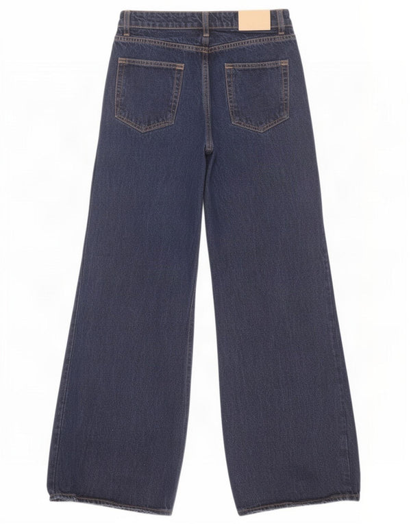 Calça jeans feminina Zara com perna larga EU 32 2XS W22 L31 algodão azul marinho