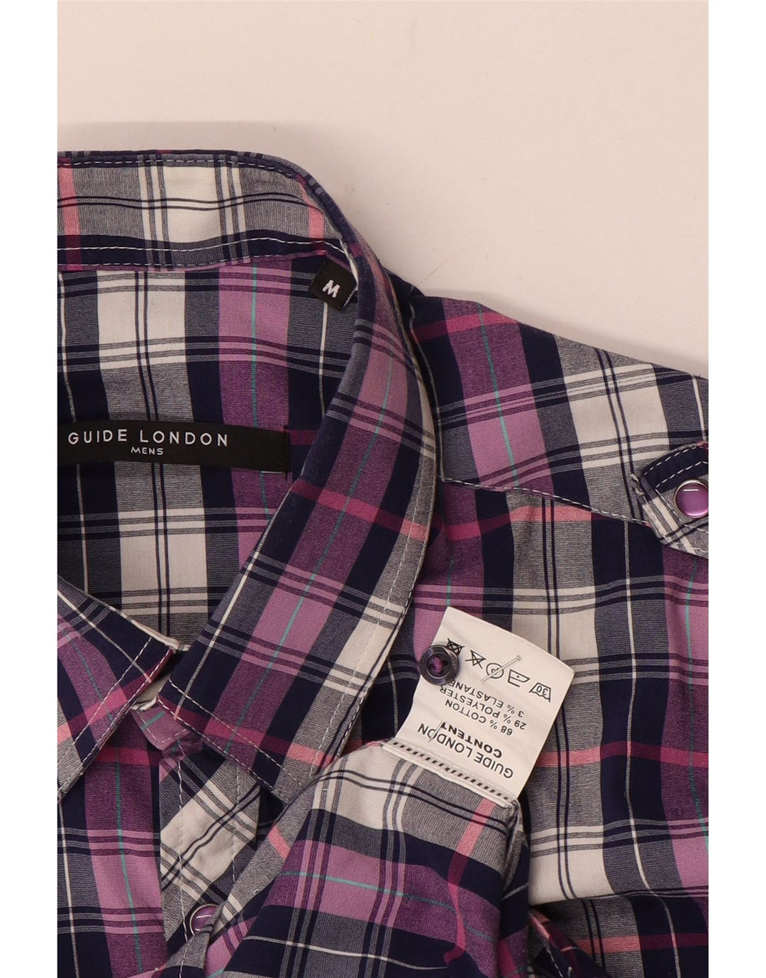 Camisa militar masculina Guide London de algodão xadrez médio roxo