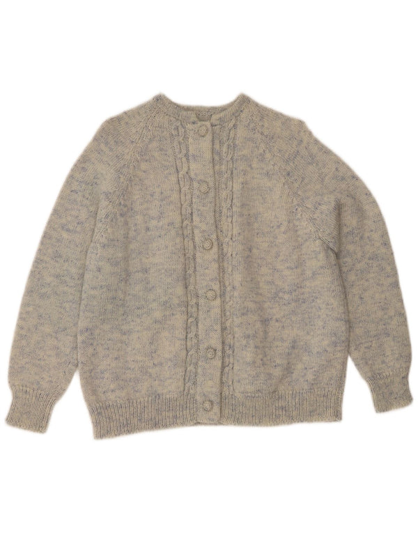 Suéter cardigã feminino vintage UK 16 grande azul manchado