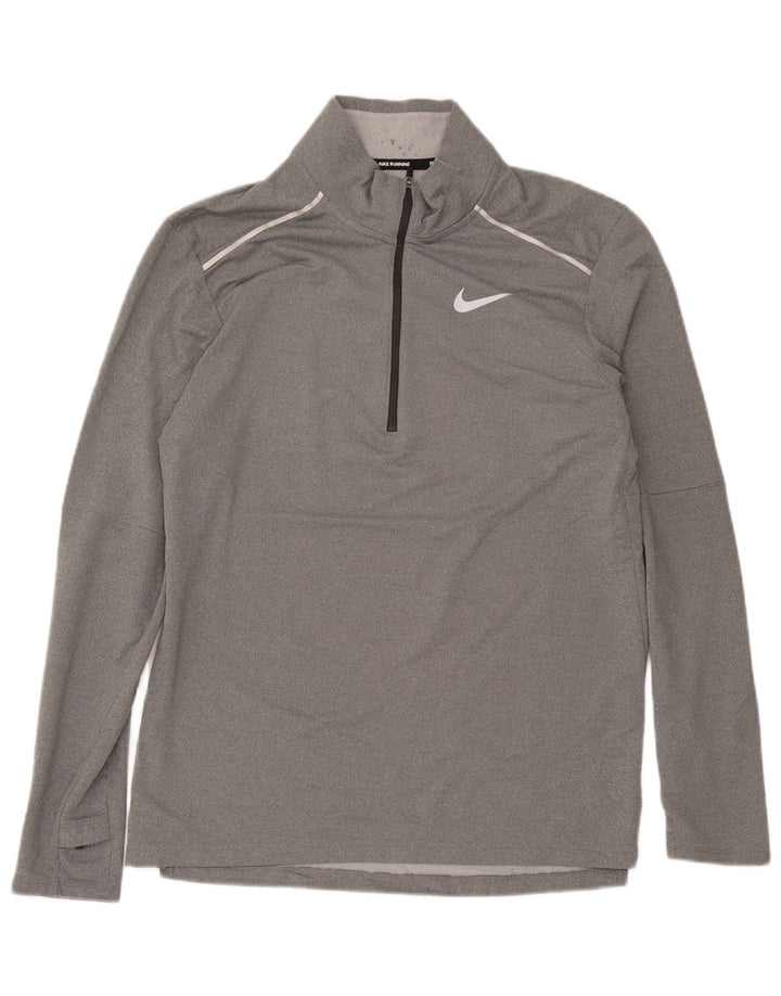 Top masculino Nike Dri Fit com zíper e manga comprida poliéster cinza médio