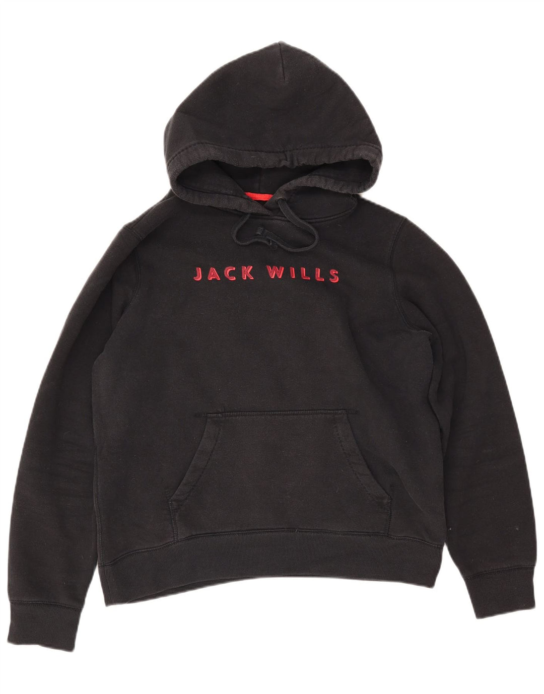 JACK WILLS Suéter feminino com capuz gráfico Reino Unido 14 grande algodão preto