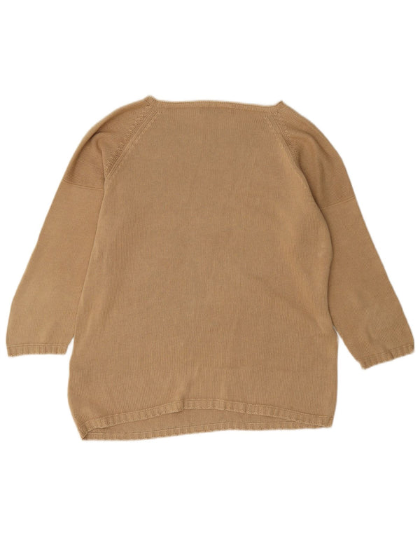 Suéter feminino Zara com gola canoa Reino Unido 14 algodão bege médio