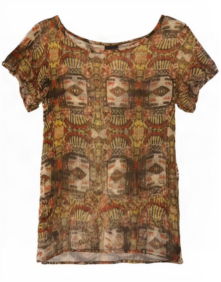 Blusa feminina Desigual com padrão abstrato Reino Unido 8 pequena viscose cáqui