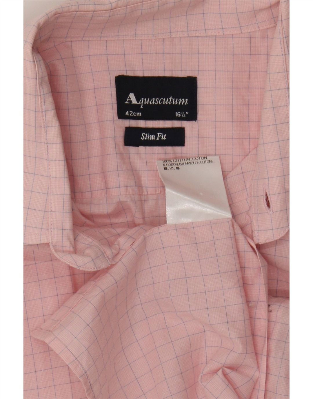 AQUASCUTUM Camisa masculina slim fit tamanho 16 1/2 grande algodão xadrez rosa
