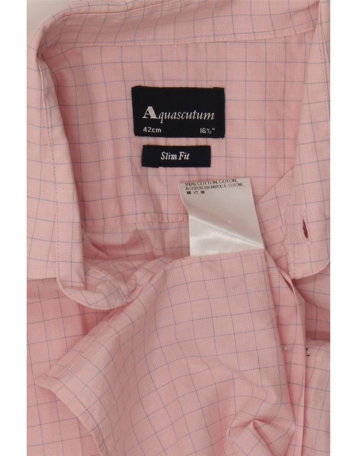 AQUASCUTUM Camisa masculina slim fit tamanho 16 1/2 grande algodão xadrez rosa