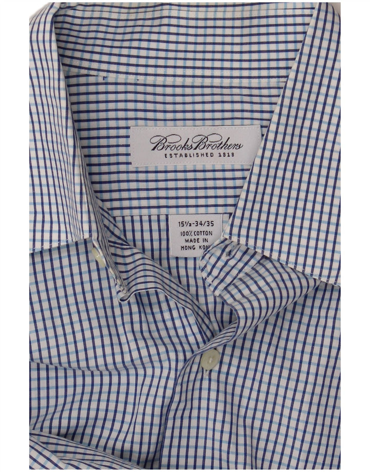 Camisa masculina BROOKS BROTHERS tamanho 15 1/2 algodão xadrez azul médio