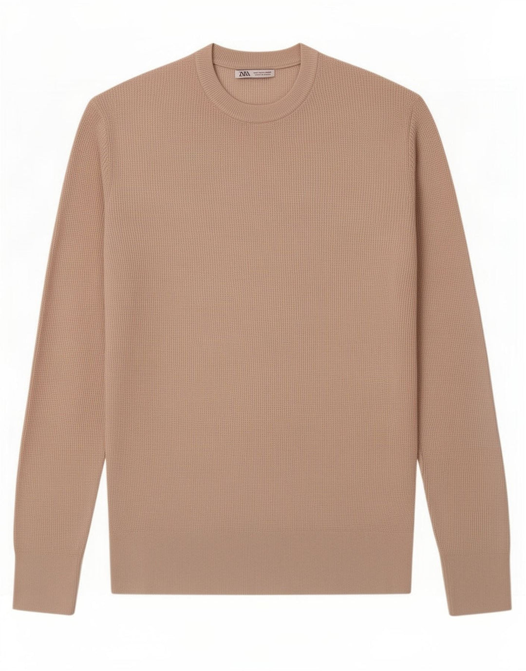 Zara Suéter masculino com gola redonda e bege médio