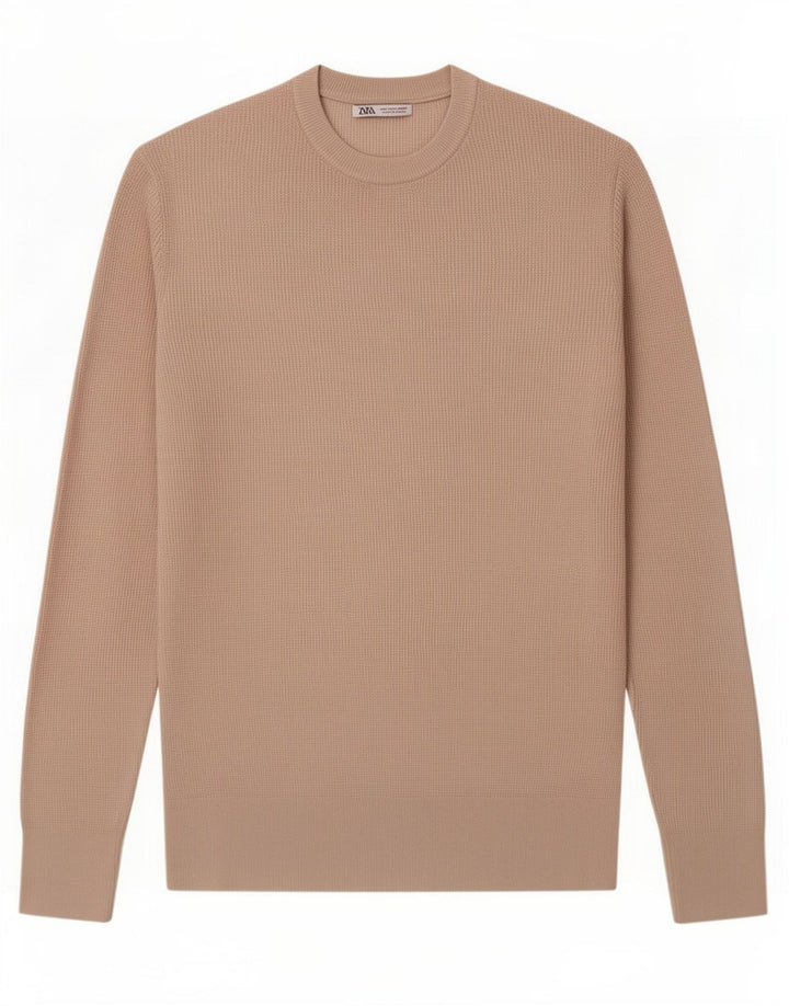 Zara Suéter masculino com gola redonda e bege médio