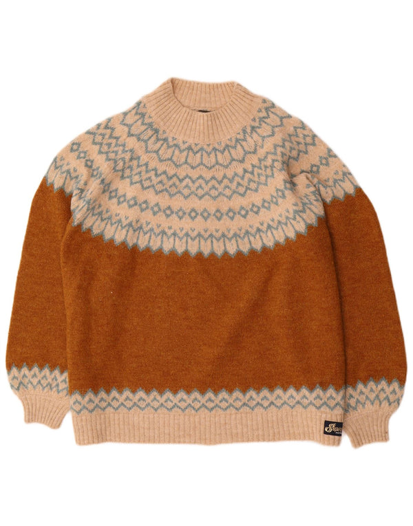 Suéter feminino Superdry com gola tartaruga Reino Unido 14 grande marrom Fair Isle
