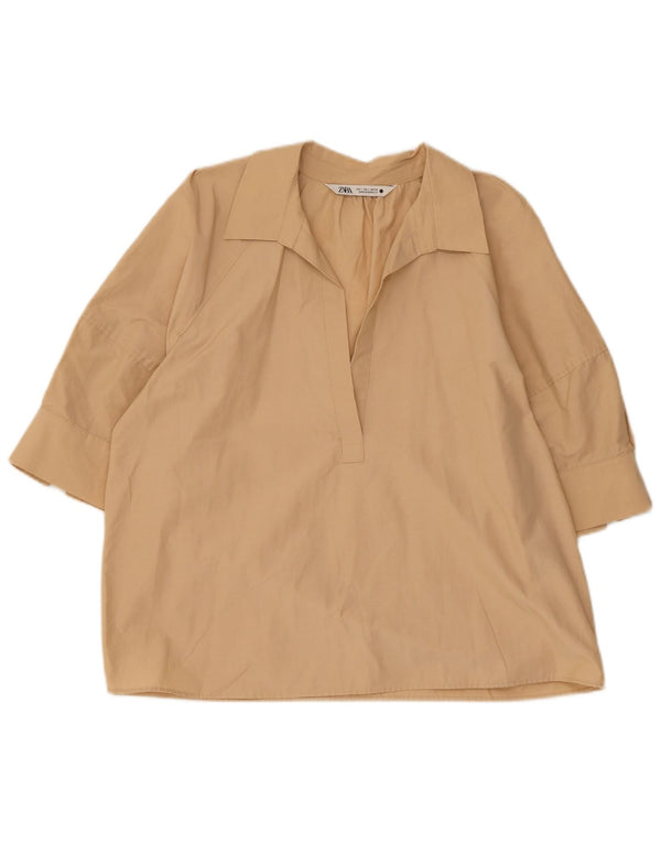 Blusa feminina Zara Top UK 16 grande algodão bege