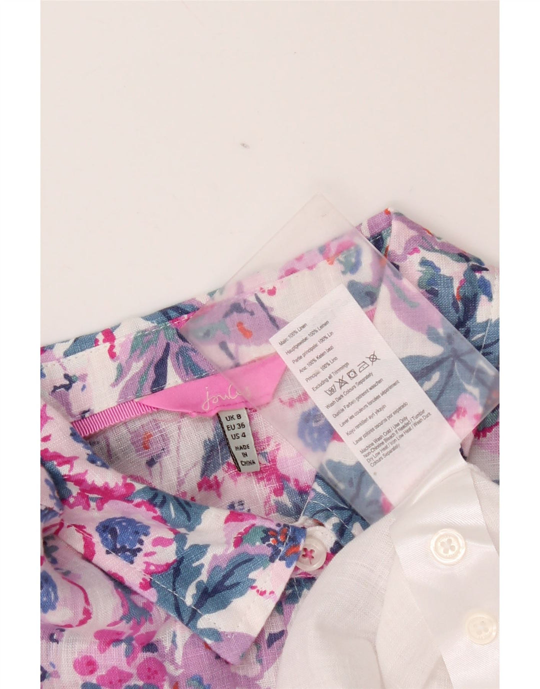 Camisa feminina Joules grande tamanho UK 8 pequena linho floral branco