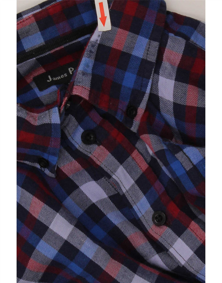 Camisa masculina de flanela James Pringle grande poliéster xadrez azul marinho