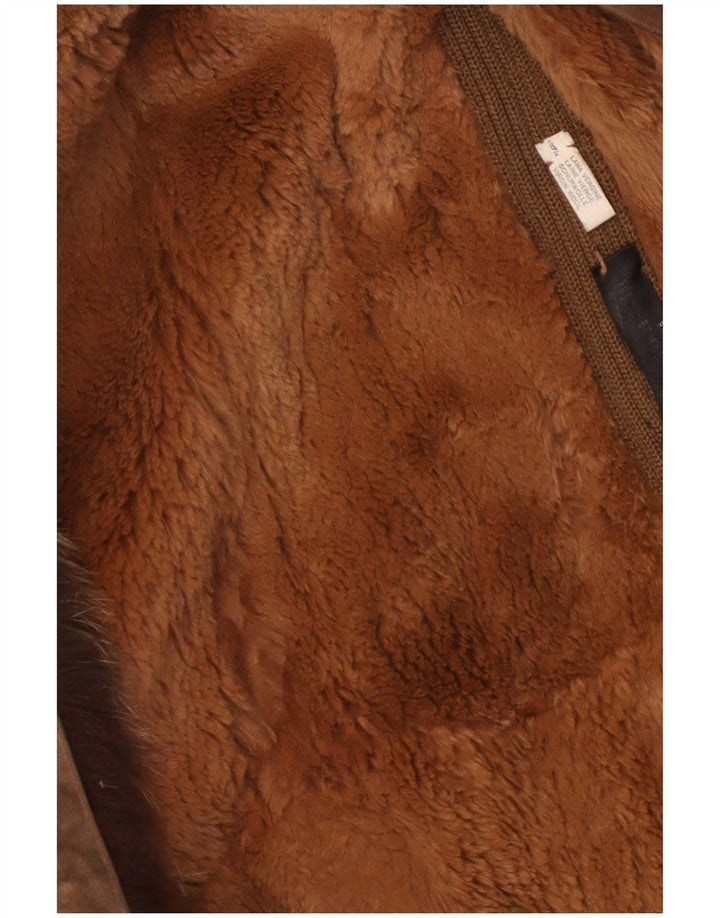 Sobretudo feminino vintage de camurça sherpa Reino Unido 14 marrom médio