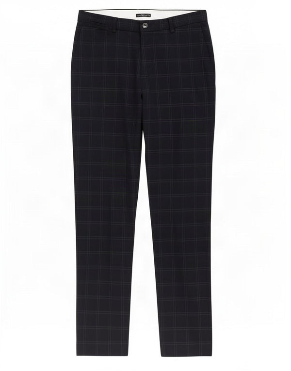 Zara Mens Slim Chino Calças EU 40 Médio W31 L31 Azul Marinho Xadrez