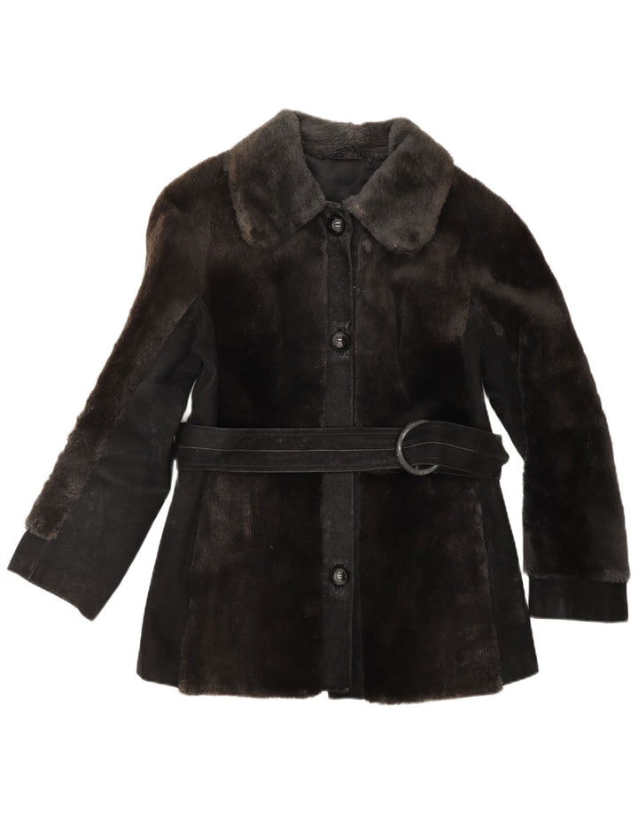 Jaqueta feminina vintage de camurça de pele sintética Reino Unido 12 marrom médio